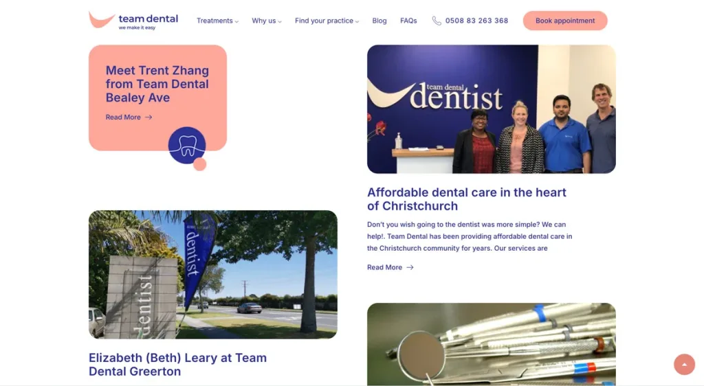 Team Dental (Redesign) 1 team dental clinic website development NZ